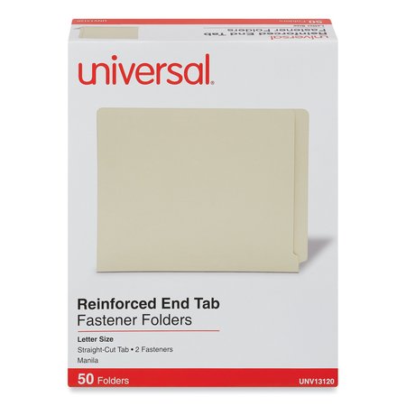 UNIVERSAL End Tab Folder 8-1/2 x 11", 2 Fastener, Manila, Pk50 UNV13120